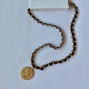 FOREVER 21 Coin Necklace in Goldtone & Black NWT